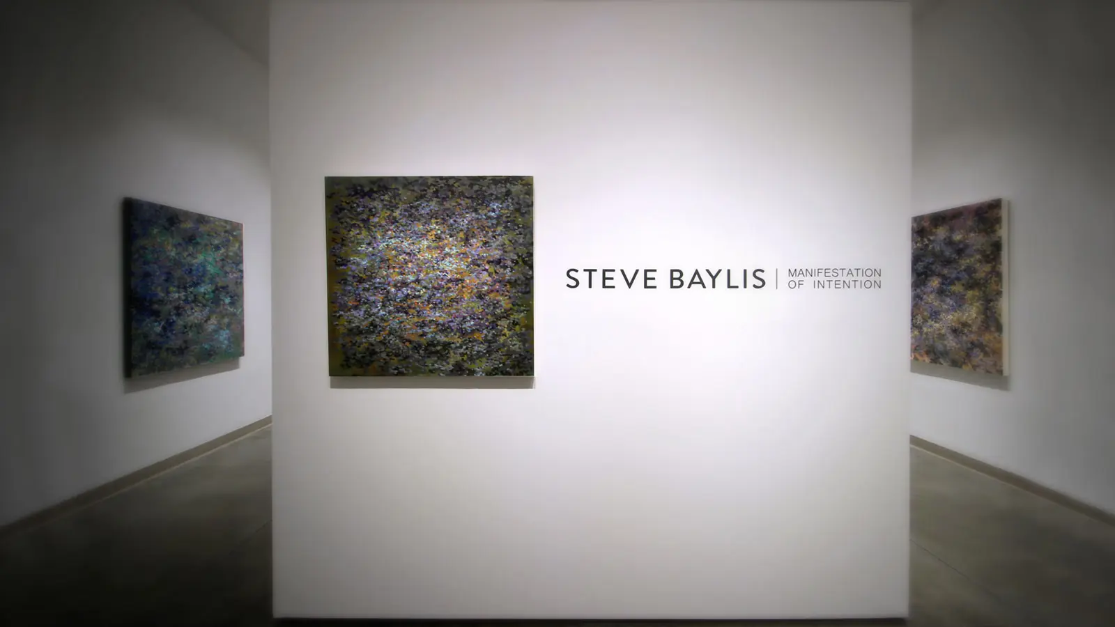Paintings installed around the Steve Baylis Manifestation of Intention wall title