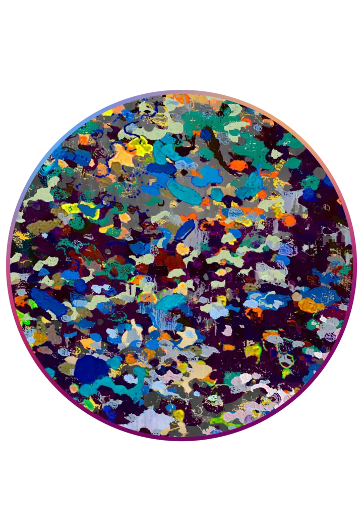 Portrait-format Rebirth print with a circular composition on paper